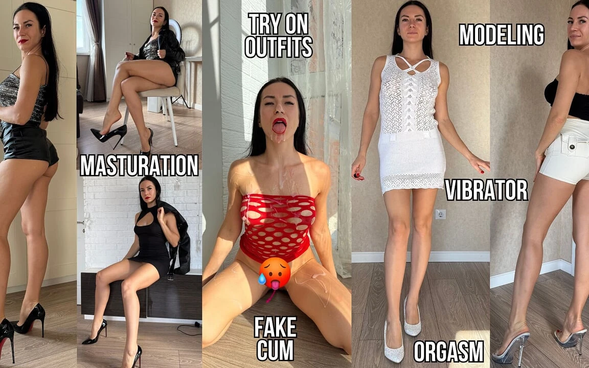 Modeling, Try on Outfits, Fake Cum Play, Masturbation, Orgasm